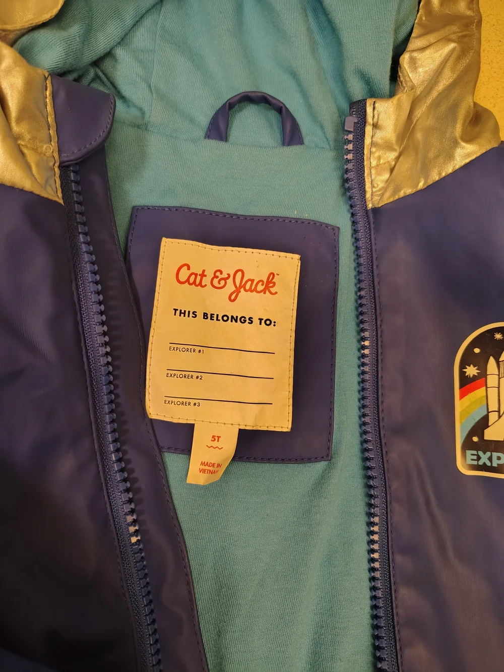 Kids Cat & Jack Blue Space Rocket Raincoat with Hood Toddler Boy Size 5T Jacket
